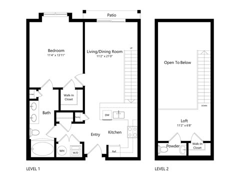 A floor plan of a two level home with a living area, bedrooms, bathrooms, kitchen and laundry.
